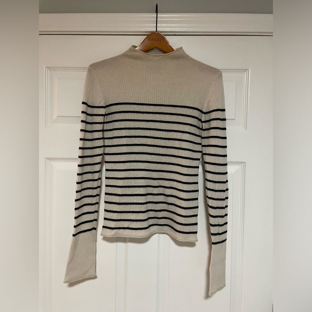 VINCE 100% Cashmere Stripe Mock Neck Sweater. Size Medium.